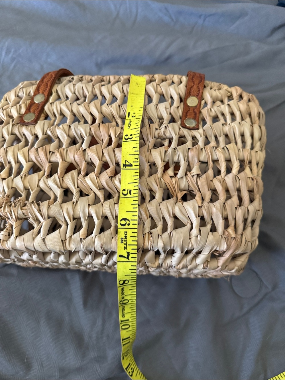 Vintage Straw Purse Leather Handle Cottagecore Market Bag - Picture 7 of 8